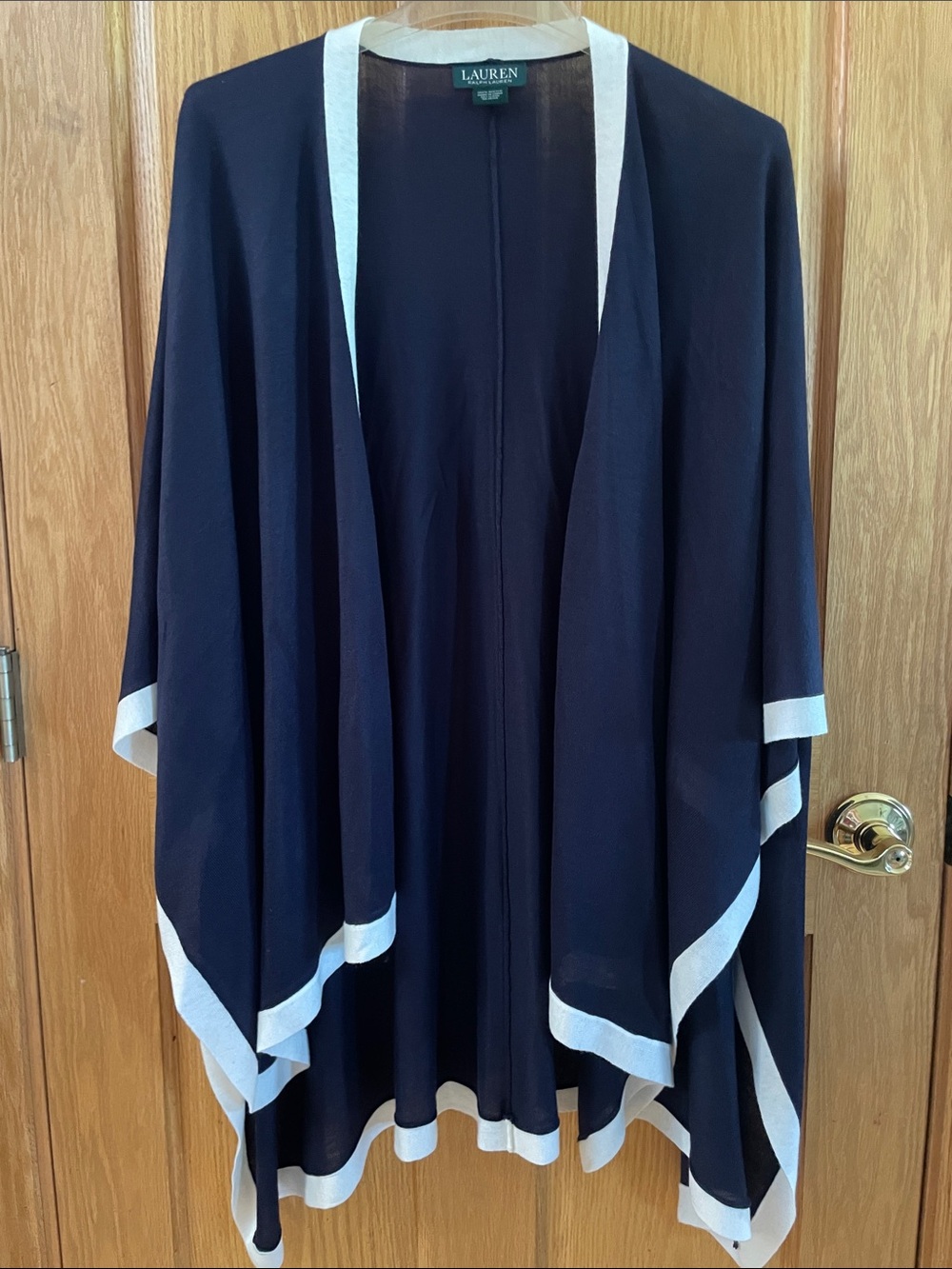 Like New Lauren Ralph Lauren Navy Open-Front Cape with White Trim OSFA